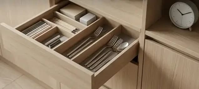 Tiroir de cuisine parfaitement organisé avec séparateurs